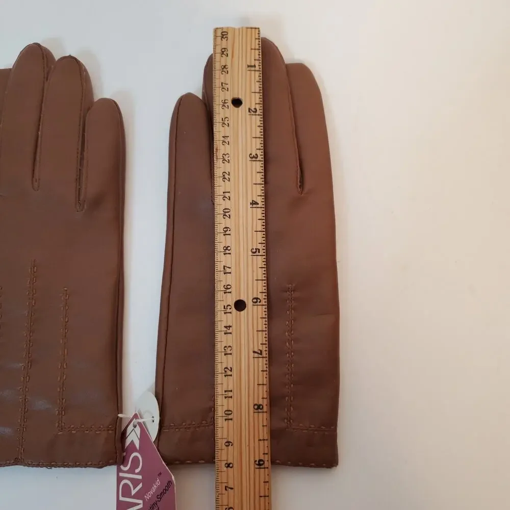 VTG Aris NovaKid Womens Camel Brown Faux Leather Driving Gloves SZ L Lined